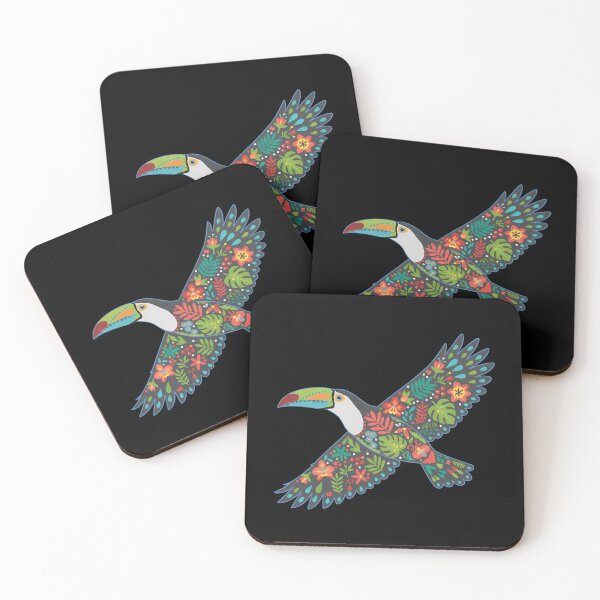 Item preview, Toucan in Flight with Tropical Foliage – Hope for Wildlife Scandinavian Folk Art by heidiannemorris © designed and sold by FOLK ART FUSION by heidiannemorris.