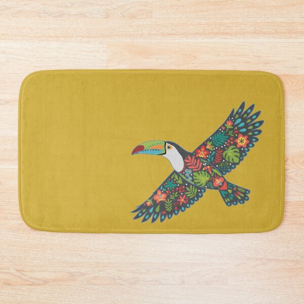Item preview, Toucan in Flight with Tropical Foliage – Hope for Wildlife Scandinavian Folk Art by heidiannemorris © designed and sold by FOLK ART FUSION by heidiannemorris.