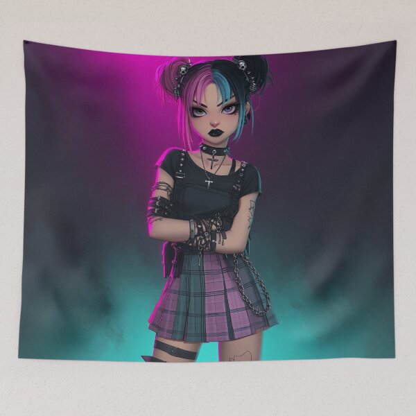 Item preview, anime bi goth girl designed and sold by CursedbyLilith.