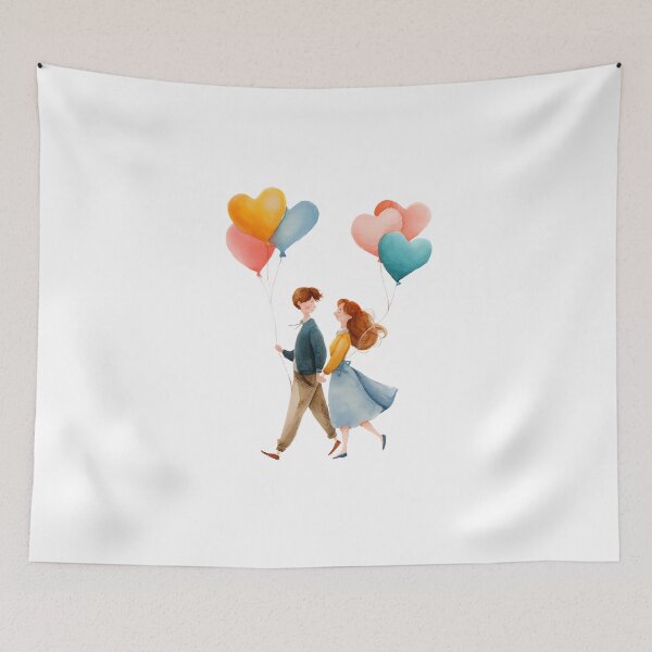 Item preview, Romantic Couple Watercolor Heart Balloons Valentine's Day Art designed and sold by BigStar-Cart.