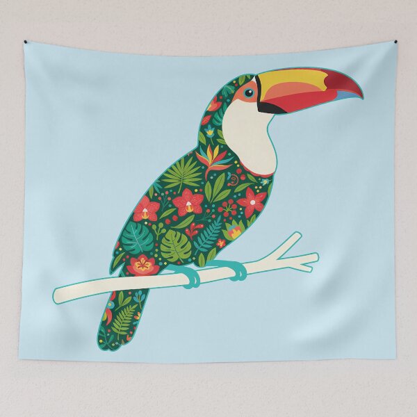 Item preview, Toucan Perched with Tropical Foliage – Hope for Wildlife Scandinavian Folk Art by heidiannemorris © designed and sold by FOLK ART FUSION by heidiannemorris.