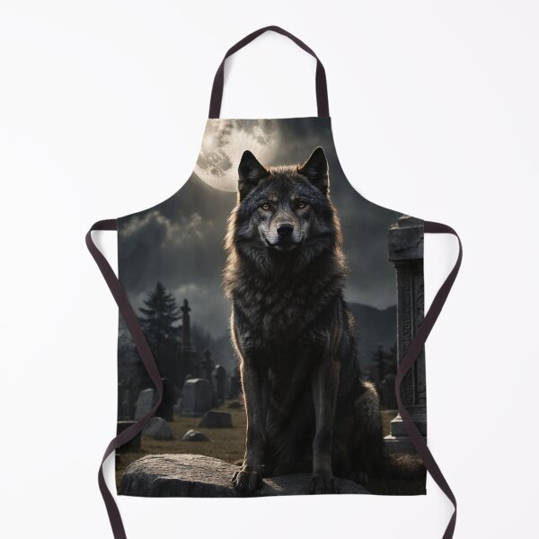 Item preview, Dark Wolf in Graveyard under Full Moon – Gothic Dark Fantasy Art designed and sold by Traumrausch.