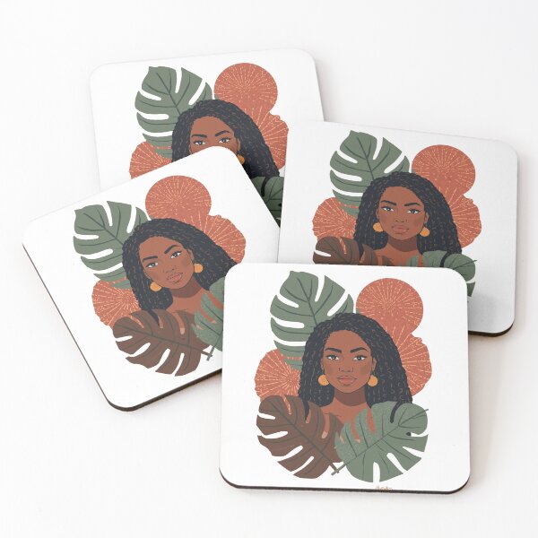 Item preview, Earthy Goddess: Boho Black Woman Art with Monstera Leaves designed and sold by Bada-stickers.