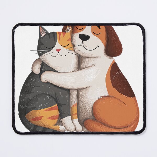 Item preview, Valentine Cat and Dog Hug Whimsical Illustration Romantic Friendship designed and sold by BigStar-Cart.