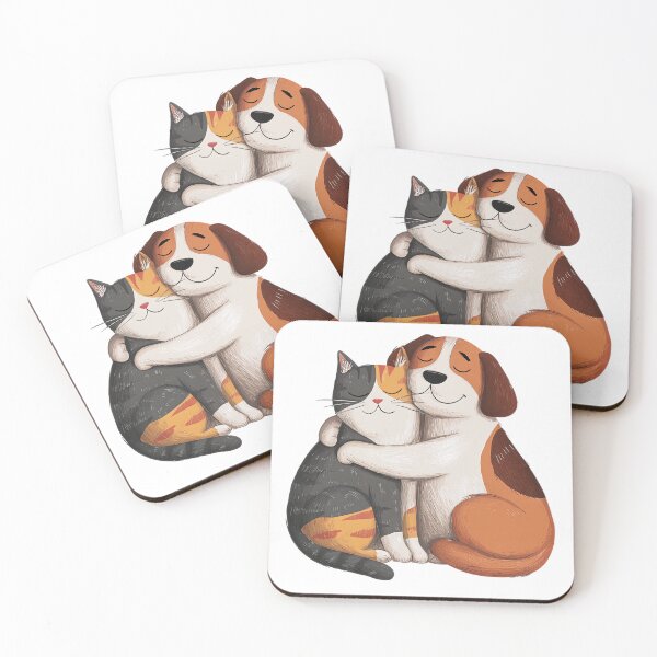 Item preview, Valentine Cat and Dog Hug Whimsical Illustration Romantic Friendship designed and sold by BigStar-Cart.