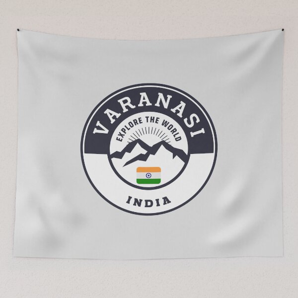 Item preview, Varanasi India | Black and White Travel Crest designed and sold by World Designs.