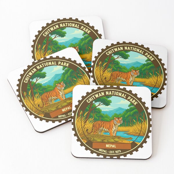Item preview, Chitwan National Park Nepal Vintage Wildlife Badge - Bengal Tiger & Mugger Crocodile Adventure designed and sold by MT-Hub | Cute Aesthetic Art, Stickers & Phone Cases.