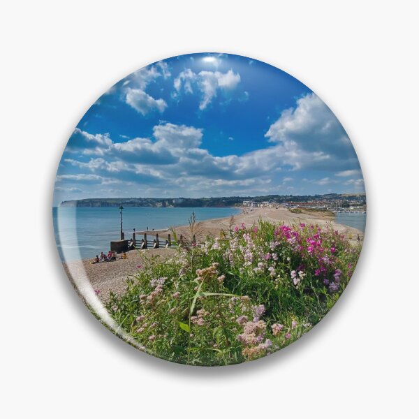 Item preview, Sunny Seaton Beach East Devon - Sparkling Blue Sea and Jurassic Coast Cliffs designed and sold by leonwoods.