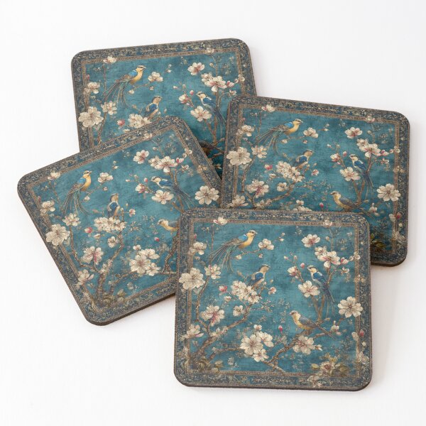 Item preview, Chinese Silk Floral 4 Birds Blue Shabby Carpet designed and sold by GrinGalore.