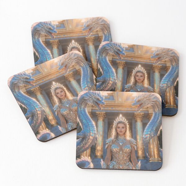 Item preview, Atlantis Sovereign Queen with Dual Iridescent Sea Dragons – Pre-Sunken Golden Age Fantasy Glamour Art designed and sold by SunsetAngelsAI.