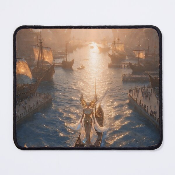Item preview, Atlantis Sovereign Queen on Royal Barge with Sea Dragon – Pre-Sunken Golden Age Fantasy Glamour Art designed and sold by SunsetAngelsAI.