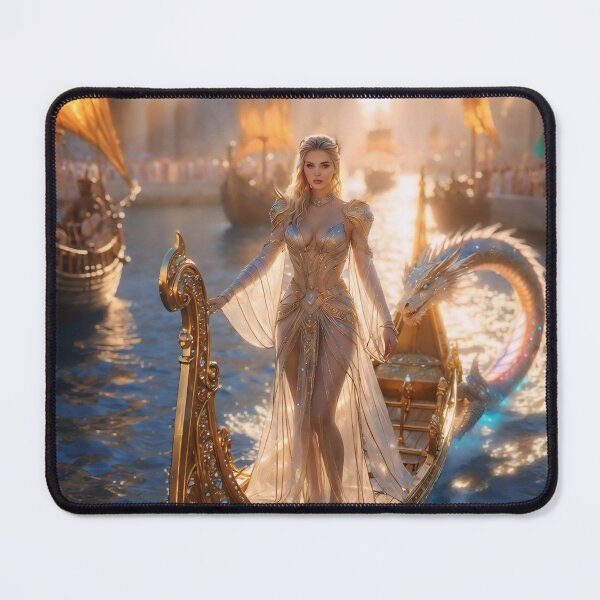 Item preview, Atlantis Sovereign Queen Great Canal Harbor Barge Sea Dragon – Golden Age Fantasy designed and sold by SunsetAngelsAI.