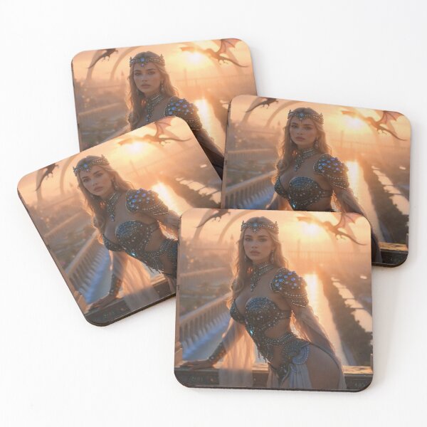 Item preview, Atlantis Sovereign Queen on Concentric Rings Bridge with Flying Sea Dragons – Pre-Sunken Golden Age Fantasy Glamour Art designed and sold by SunsetAngelsAI.
