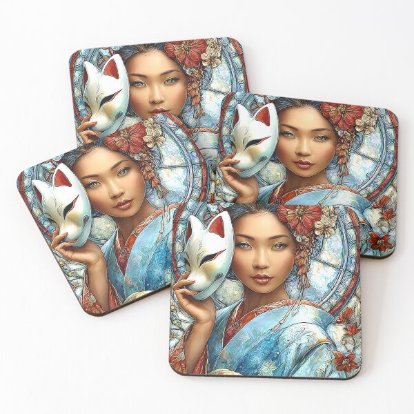 Item preview, Elegant Woman with a Fox Mask and Floral Details designed and sold by Artessie.