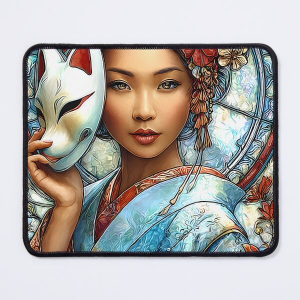 Item preview, Elegant Woman with a Fox Mask and Floral Details designed and sold by Artessie.