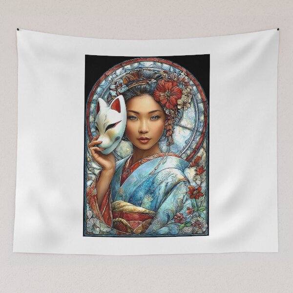 Item preview, Elegant Woman with a Fox Mask and Floral Details designed and sold by Artessie.