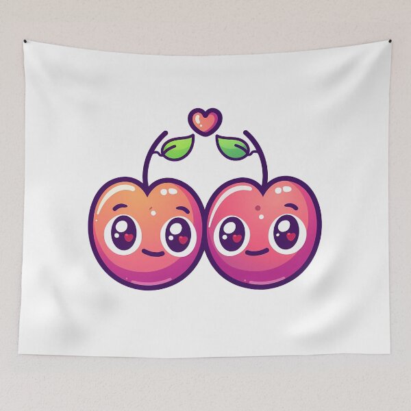 Item preview, Kawaii Cherry Love Pair Saint Valentine's Day - Cute Heart Eyes Cherries Art Print designed and sold by DesignArtist.ia.
