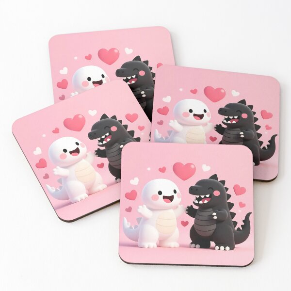 Item preview, Cute Kawaii Dinosaur Couple in Love with Pink Hearts designed and sold by iwzzuel.