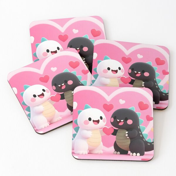 Item preview, Cute Kawaii Dinosaur Couple in Love with Pink Hearts designed and sold by iwzzuel.