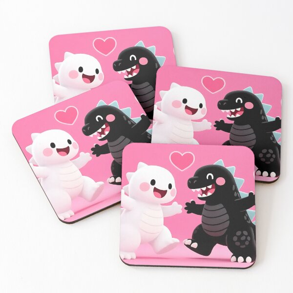 Item preview, Kawaii Dinosaur Couple in Love with Pink Hearts designed and sold by iwzzuel.