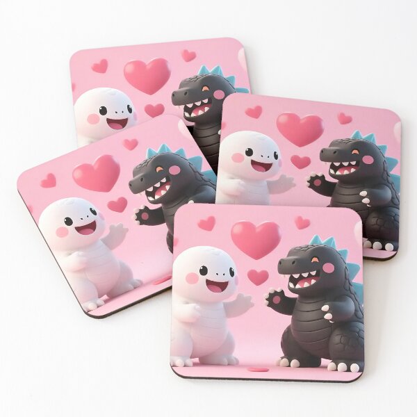 Item preview, Kawaii Dinosaur Couple in Love with Pink Hearts designed and sold by iwzzuel.