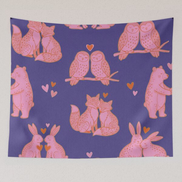 Item preview, Purple Pink Woodland Animal Couples Pattern designed and sold by zzz888.