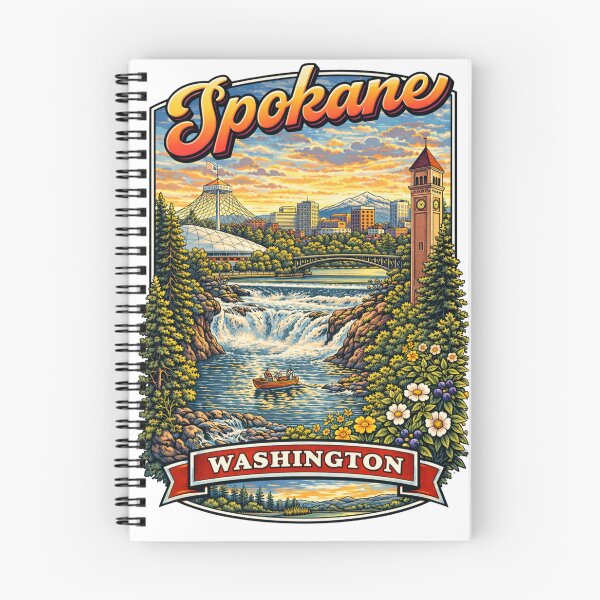 Item preview, Spokane Washington Retro Riverfront Town Design designed and sold by Stilll Waters Studio.