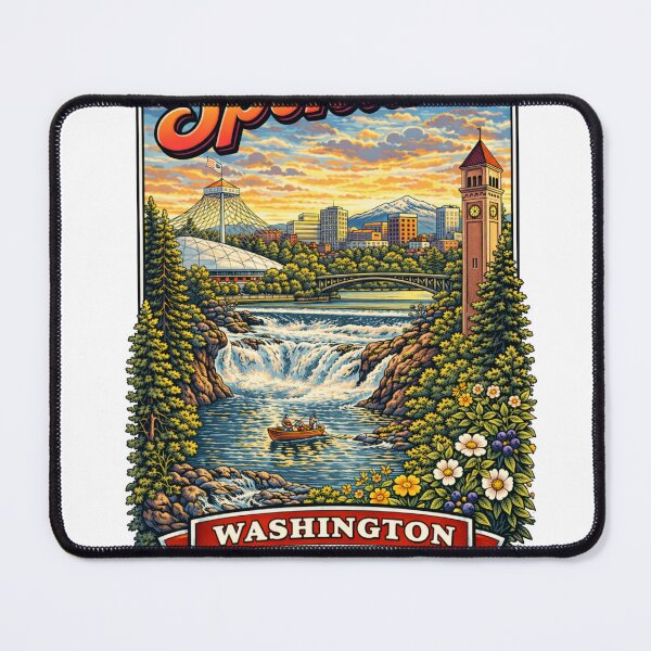 Item preview, Spokane Washington Retro Riverfront Town Design designed and sold by Stilll Waters Studio.