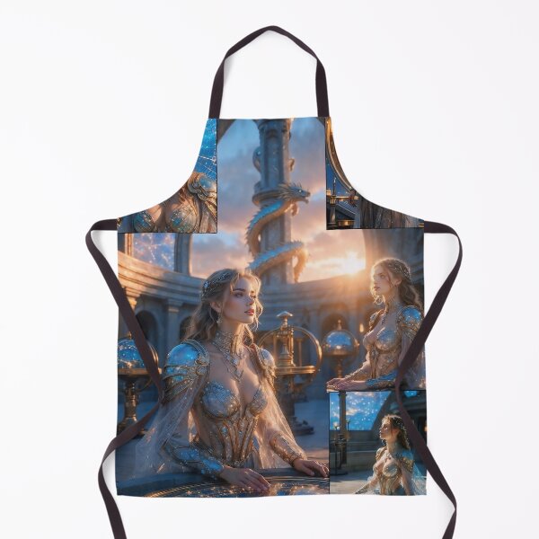 Item preview, Atlantis Sovereign Queen in Cosmic Star Map Palace Dome Sea Dragon – Golden Age Fantasy designed and sold by SunsetAngelsAI.
