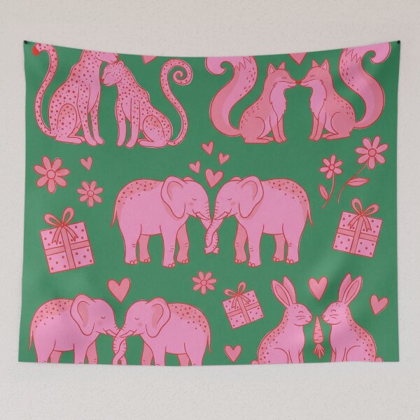 Item preview, Pink and Green Safari Woodland Animal Love Pattern designed and sold by zzz888.
