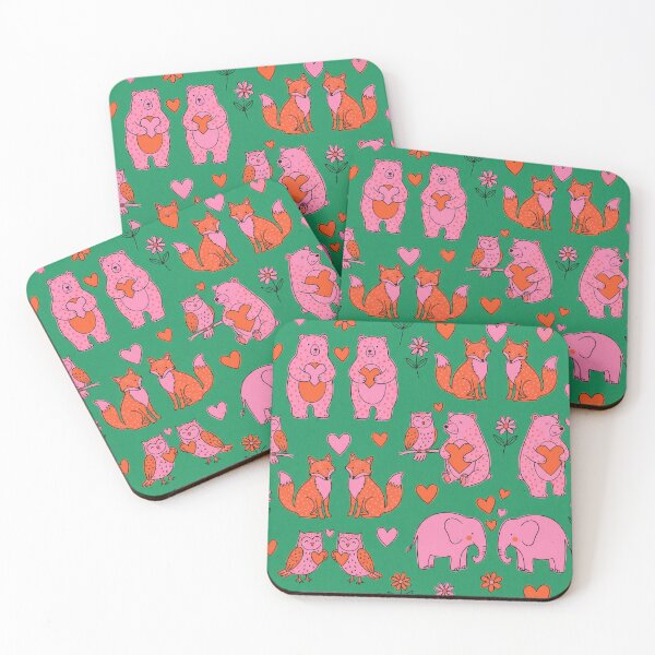 Item preview, Green and Pink Cute Forest Animal Hearts Pattern designed and sold by zzz888.