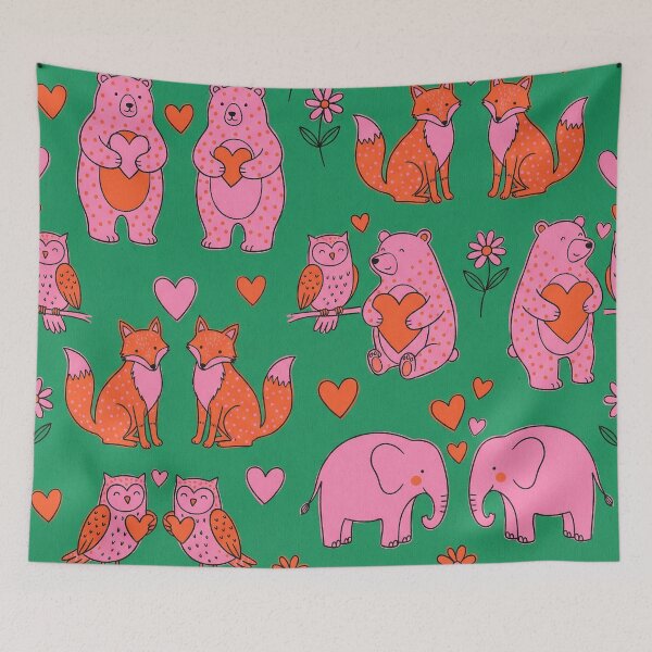 Item preview, Green and Pink Cute Forest Animal Hearts Pattern designed and sold by zzz888.