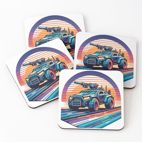 Item preview, Retro Futuristic Armoured Vehicle in Neon Sunset Style. designed and sold by The-T-In-Retro.