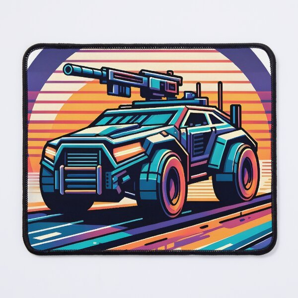 Item preview, Retro Futuristic Armoured Vehicle in Neon Sunset Style. designed and sold by The-T-In-Retro.