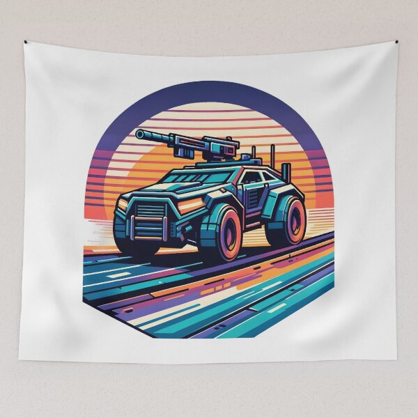 Item preview, Retro Futuristic Armoured Vehicle in Neon Sunset Style. designed and sold by The-T-In-Retro.