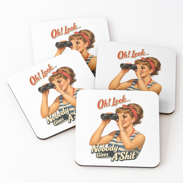 Item preview, Retro Pin-Up Woman With Binoculars, Bold Oh Look, Nobody Gives A Shit – Vintage Poster Style designed and sold by portokalis.
