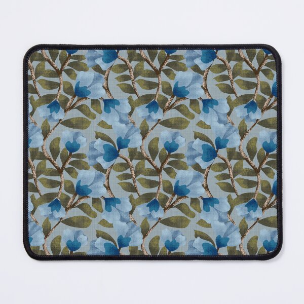 Item preview, Arts and Crafts Inspired Trailing Floral with Blue Flowers in Dusty Blue Background designed and sold by JasmineGDesigns.