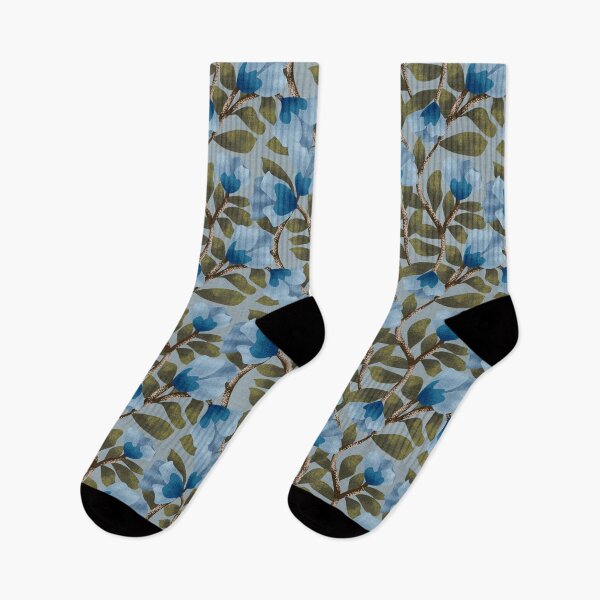 Item preview, Arts and Crafts Inspired Trailing Floral with Blue Flowers in Dusty Blue Background designed and sold by JasmineGDesigns.