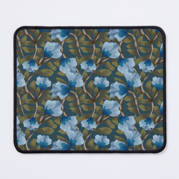 Item preview, Arts and Crafts Inspired Trailing Floral with Blue Flowers in Deep Blue Background designed and sold by JasmineGDesigns.