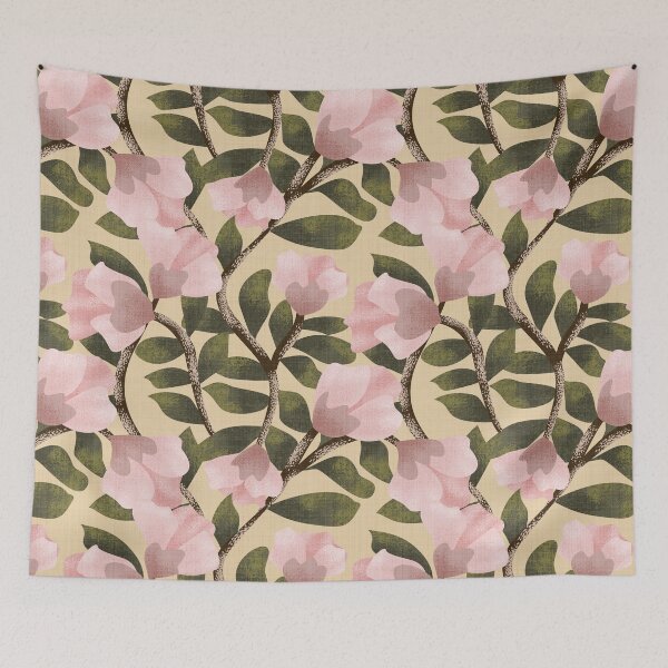 Item preview, Arts and Crafts Inspired Trailing Floral with Pink Flowers in Earthy Warm Background designed and sold by JasmineGDesigns.
