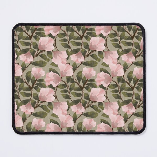 Item preview, Arts and Crafts Inspired Trailing Floral with Pink Flowers in Sage Green Background designed and sold by JasmineGDesigns.