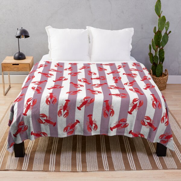 Item preview, Illustrated Red Lobsters on Gray-Pink Stripes designed and sold by KSimpson838.