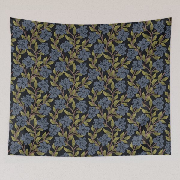 Item preview, Textured Botanicals and Line Dusty Purple Flowers Trailing Floral in Moody Indigo Blue designed and sold by JasmineGDesigns.