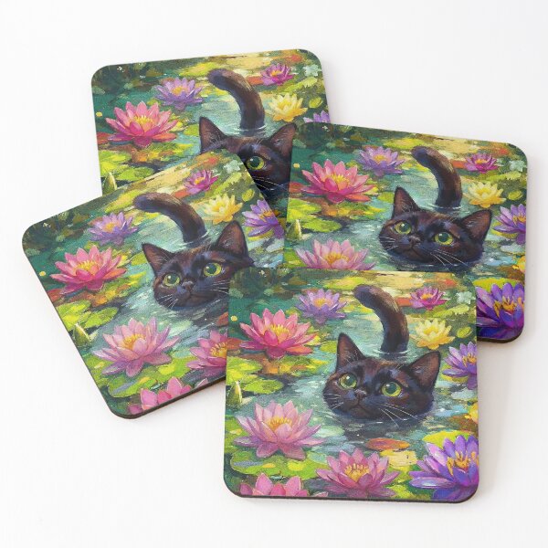 Item preview, Cute black cat under water lilies pond designed and sold by outdoorwayys.