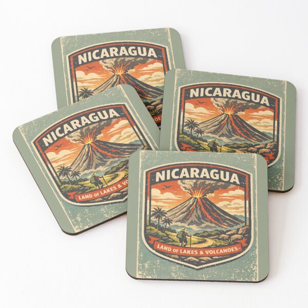 Artikelvorschau, Retro-Reiseabzeichen mit Vulkanmotiv aus Nicaragua | Vintage-Wander- und Abenteuerkunst entworfen und verkauft von Globalcitytees.