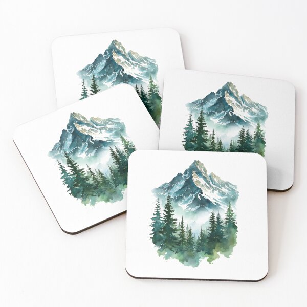 Item preview, Watercolor Mountain Landscape & Pine Trees Nature Art designed and sold by Ashley critters.