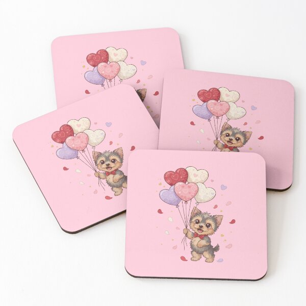 Item preview, Adorable Yorkshire Terrier Valentine’s Day Puppy with Heart Balloons Vector Illustration designed and sold by The Real Life Symphony.