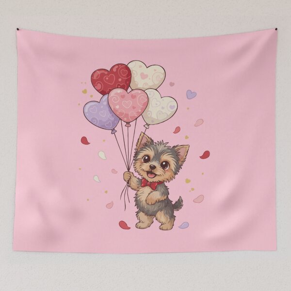 Item preview, Adorable Yorkshire Terrier Valentine’s Day Puppy with Heart Balloons Vector Illustration designed and sold by The Real Life Symphony.