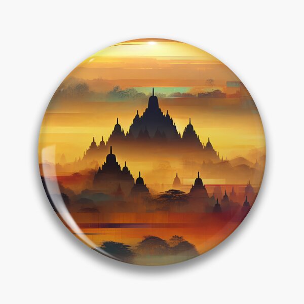 Artikelvorschau, Sonnenaufgang über Borobudur | Spiritueller Landschaftskunstdruck entworfen und verkauft von Stoneflower-Art.