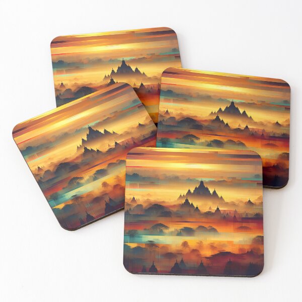 Item preview, Sunrise Over Borobudur | Spiritual Landscape Art Print  designed and sold by Stoneflower-Art.